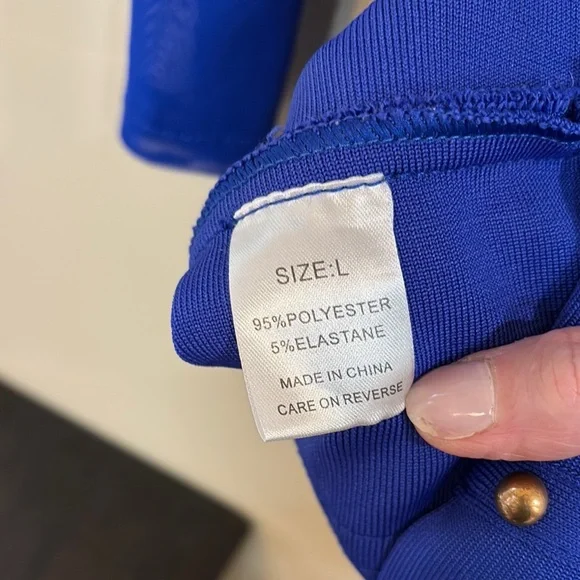 Blue Gold Embellished Bodycon Dress Mock Neck - Picture 2 of 5